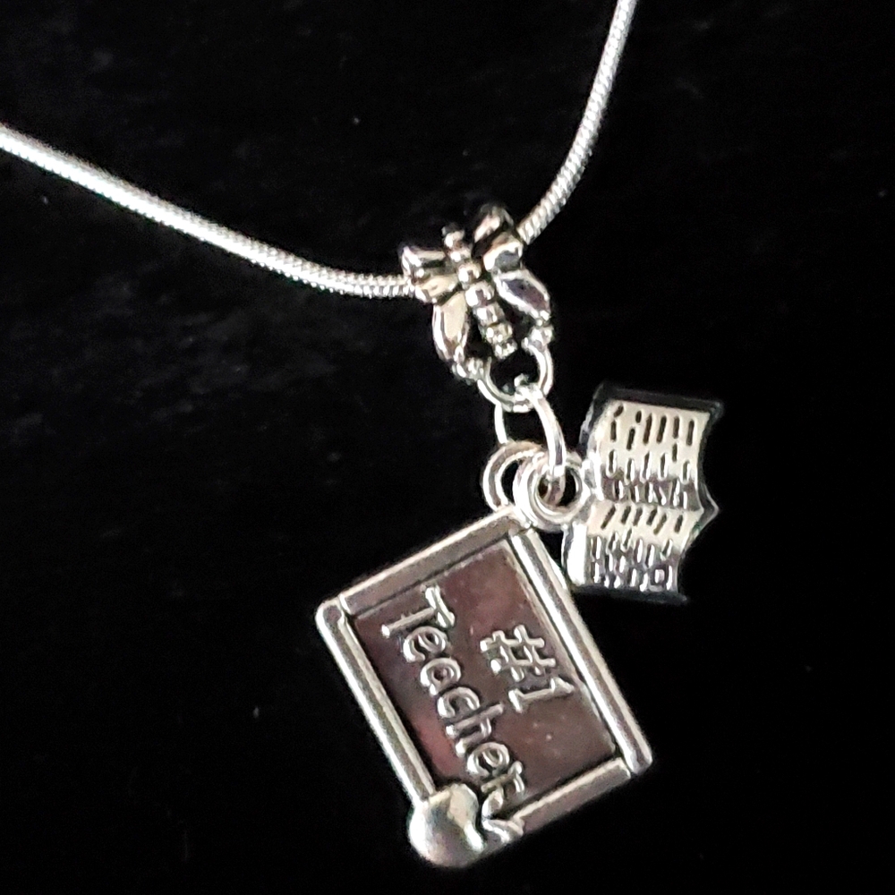 #1 Teacher 22"\ .925 Sterling Silver Necklace